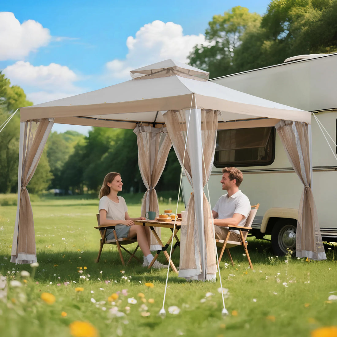 Mazonvintage10x10 Soft Top Gazebo with Mosquito Netting - Gray & Khaki