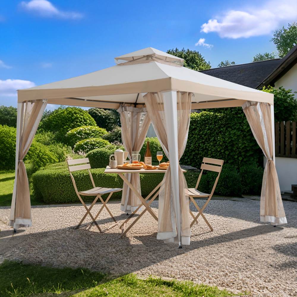 Mazonvintage10x10 Soft Top Gazebo with Mosquito Netting - Gray & Khaki