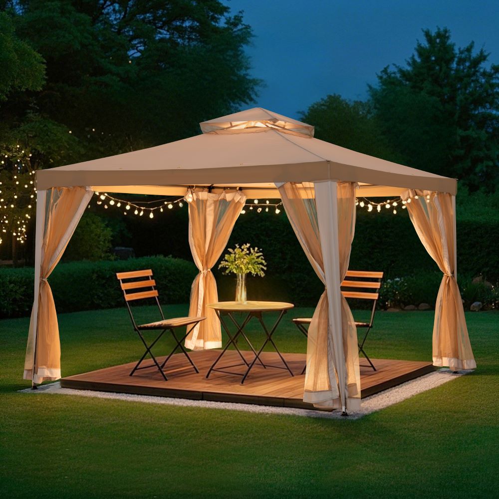 Mazonvintage10x10 Soft Top Gazebo with Mosquito Netting - Gray & Khaki