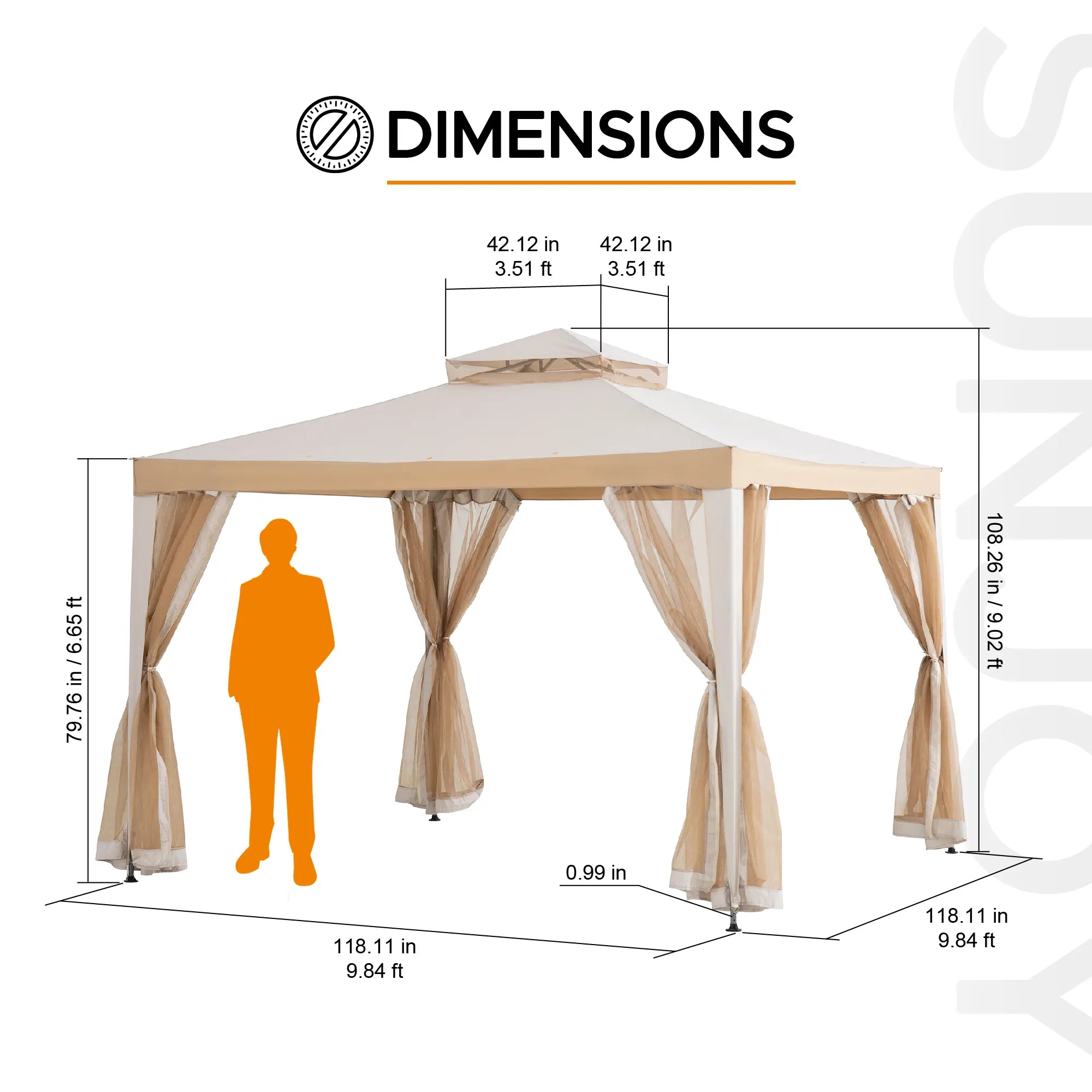 Mazonvintage10x10 Soft Top Gazebo with Mosquito Netting - Gray & Khaki