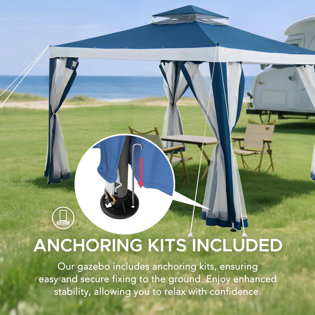 Mazonvintage10x10 Soft Top Gazebo with Mosquito Netting - Navy & White