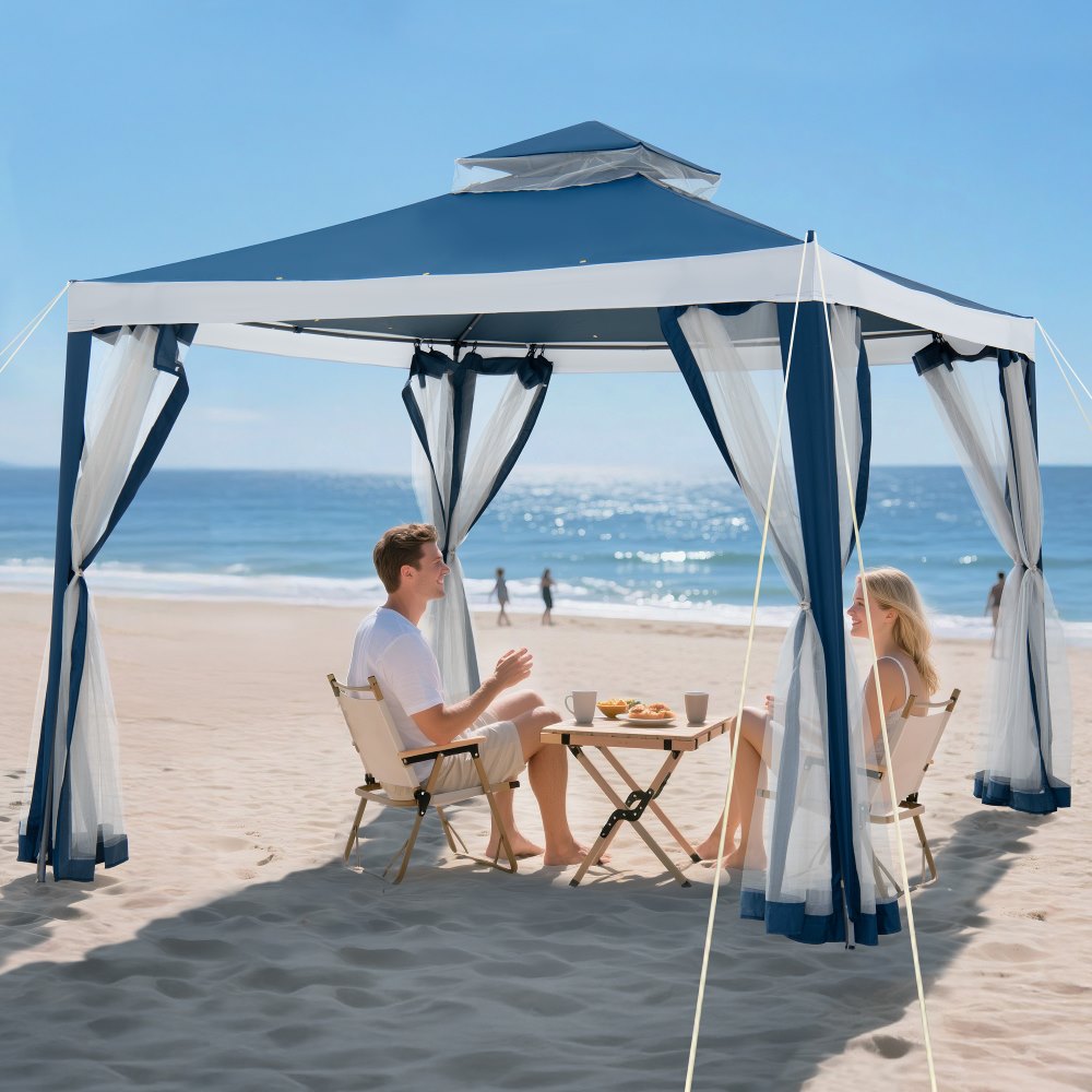 Mazonvintage10x10 Soft Top Gazebo with Mosquito Netting - Navy & White
