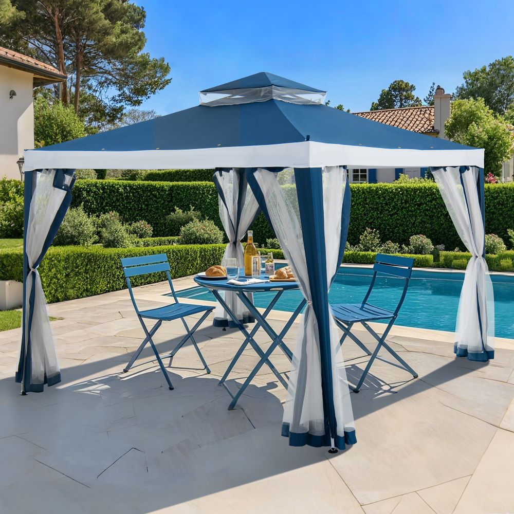 Mazonvintage10x10 Soft Top Gazebo with Mosquito Netting - Navy & White