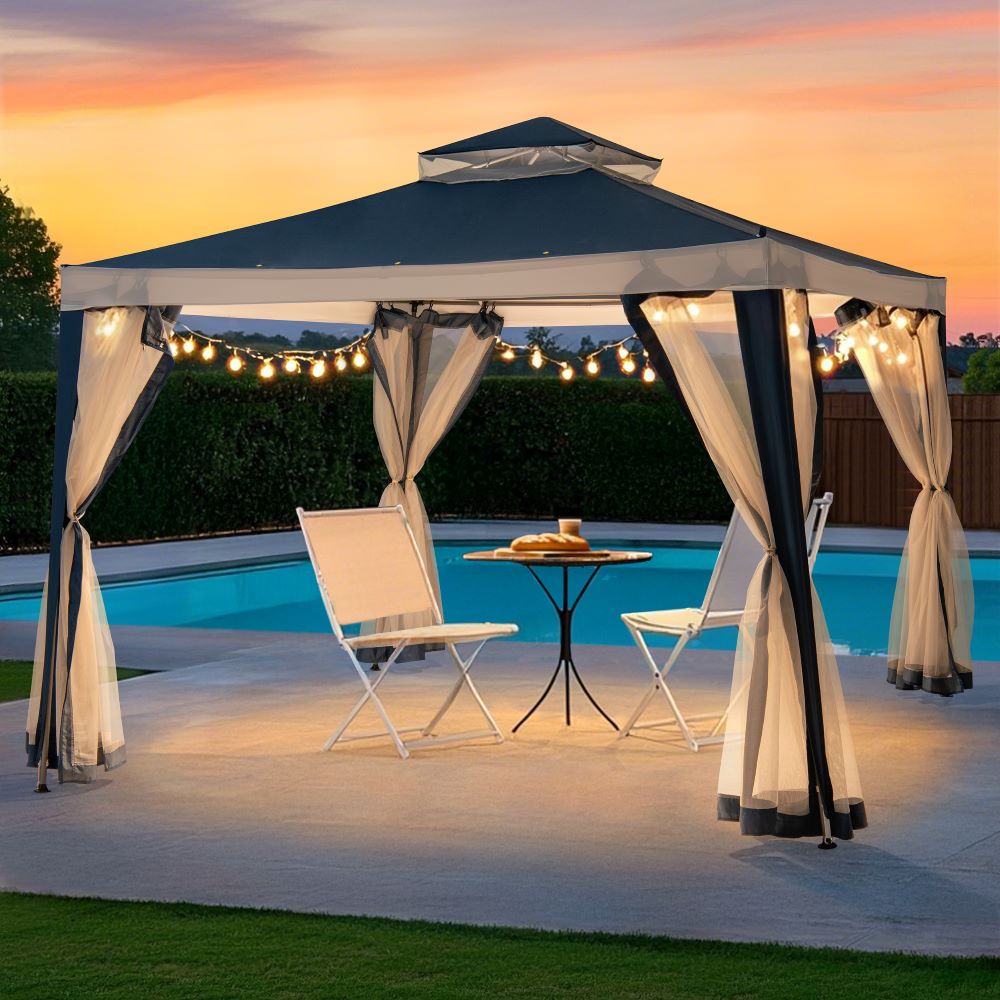 Mazonvintage10x10 Soft Top Gazebo with Mosquito Netting - Navy & White