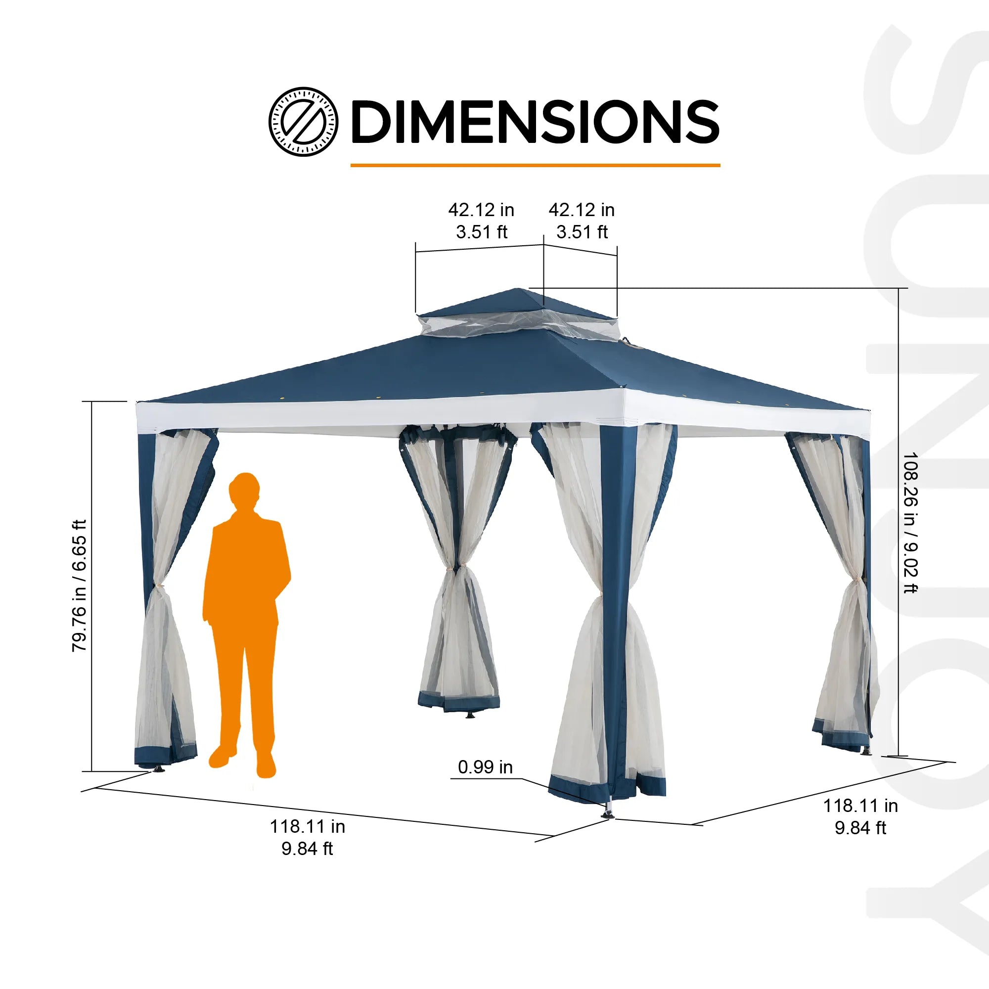 Mazonvintage10x10 Soft Top Gazebo with Mosquito Netting - Navy & White