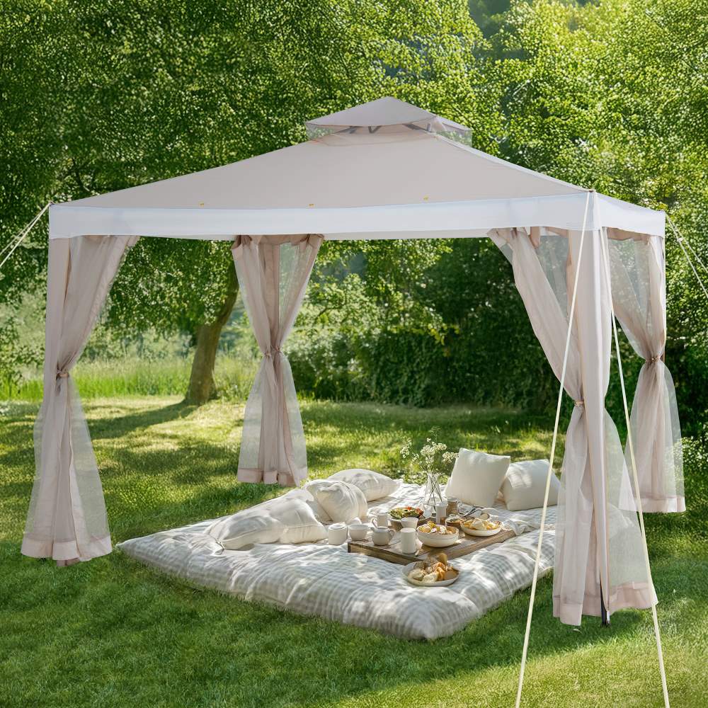 Mazonvintage10x10 Soft Top Gazebo with Mosquito Netting - Beige & White