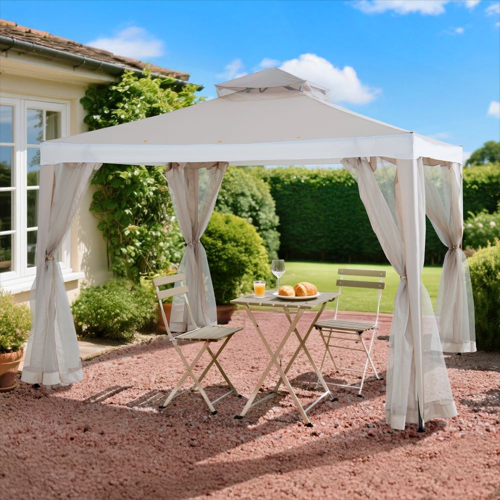 Mazonvintage10x10 Soft Top Gazebo with Mosquito Netting - Beige & White