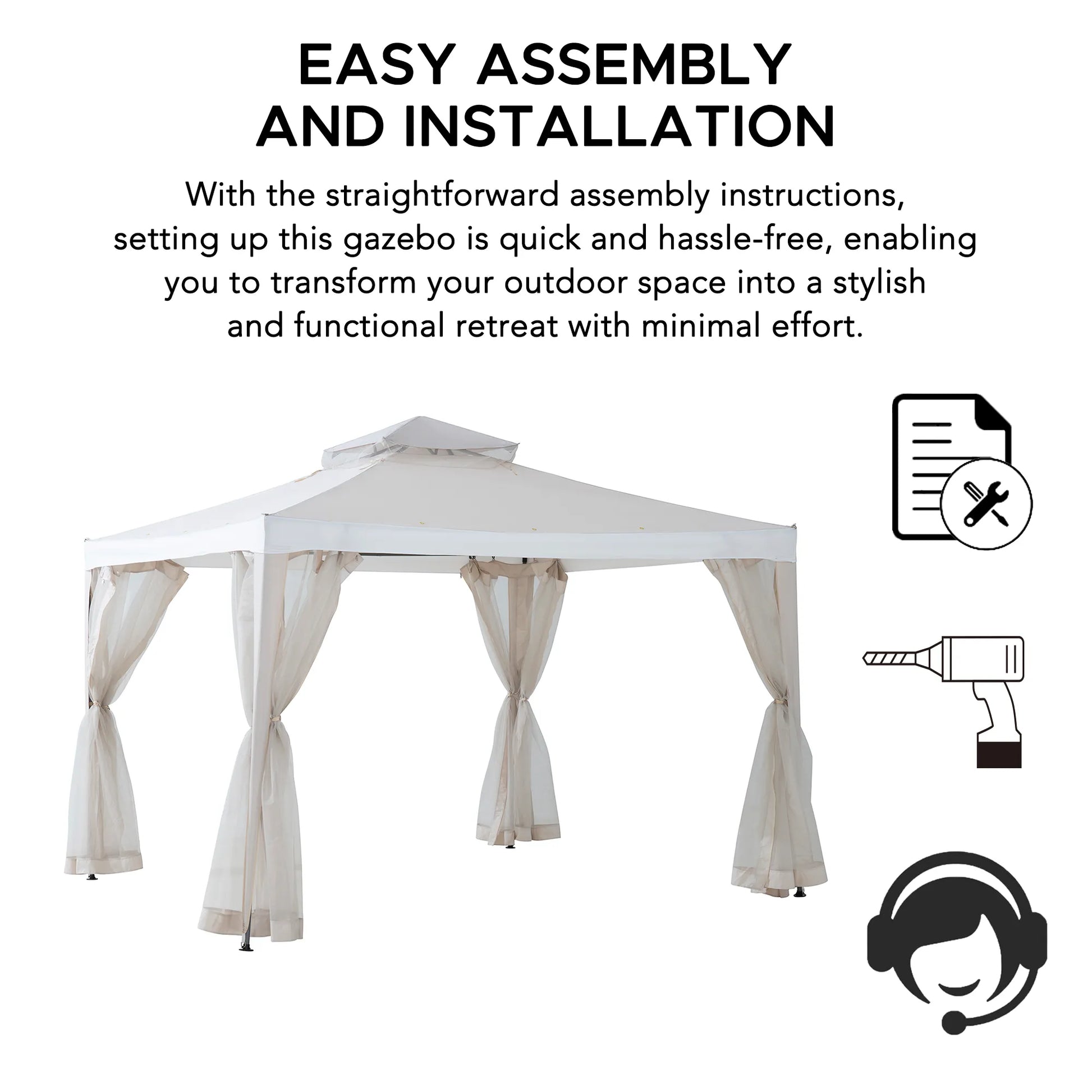 Mazonvintage10x10 Soft Top Gazebo with Mosquito Netting - Beige & White