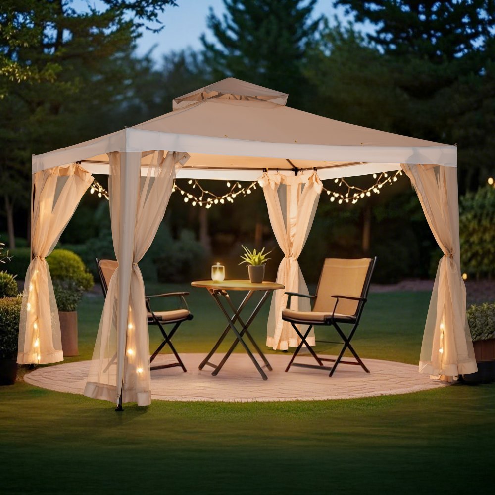 Mazonvintage10x10 Soft Top Gazebo with Mosquito Netting - Beige & White