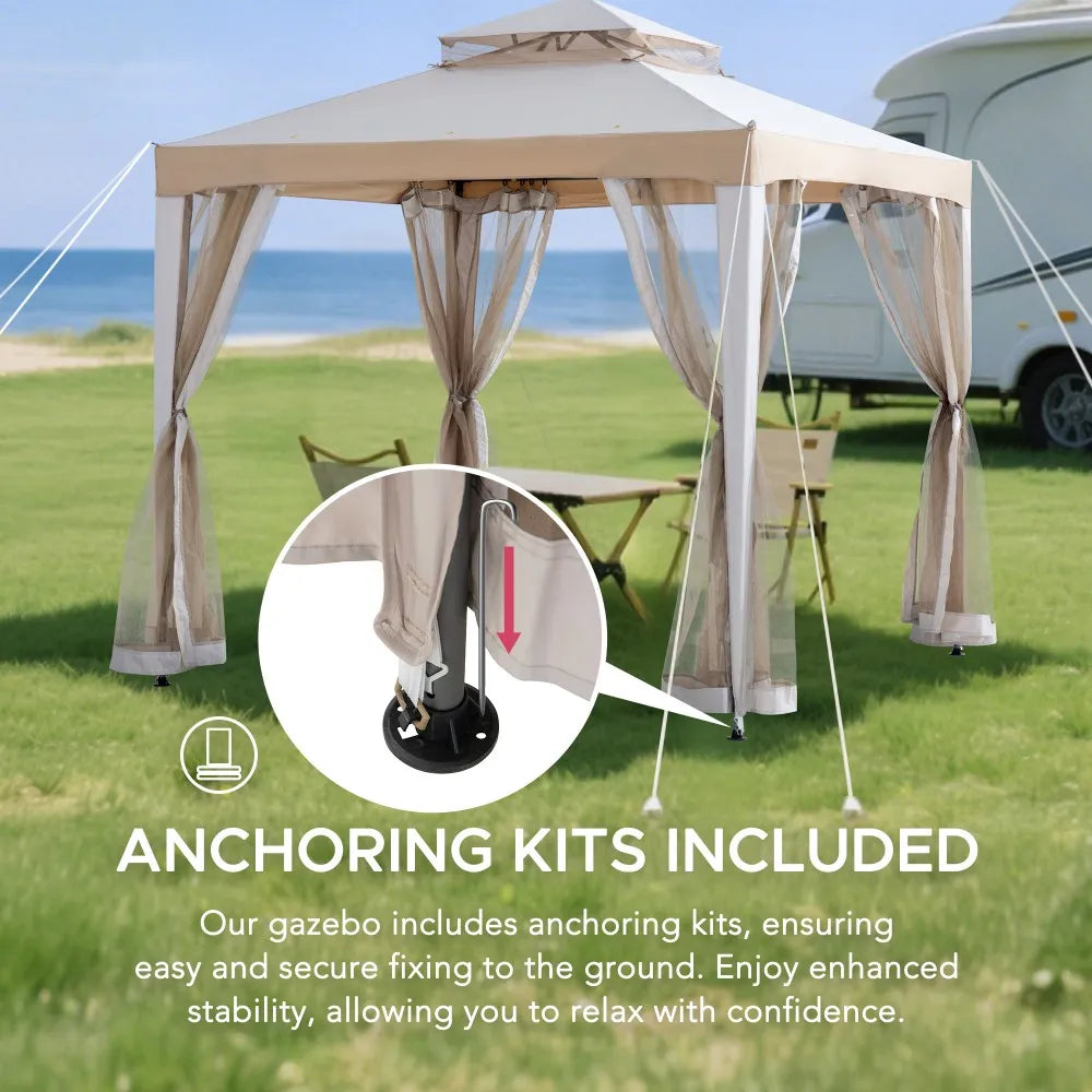 Mazonvintage8x8 Soft Top Gazebo with Mosquito Netting - Gray & Khaki