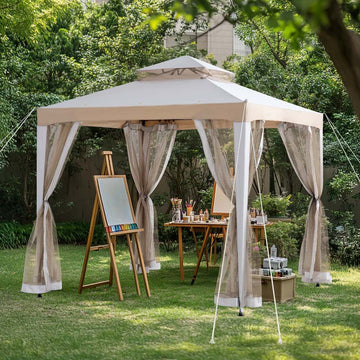 Mazonvintage8x8 Soft Top Gazebo with Mosquito Netting - Gray & Khaki