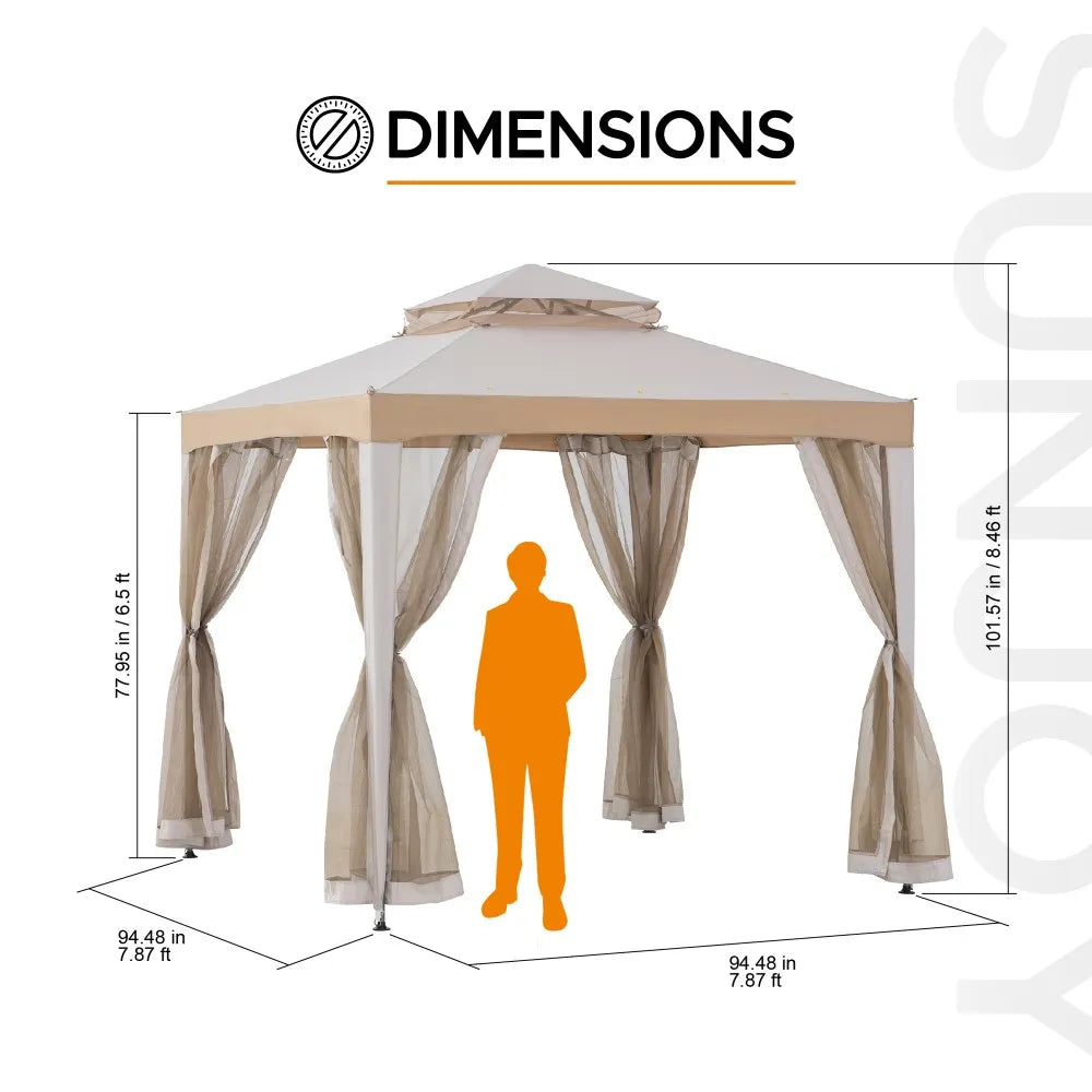Mazonvintage8x8 Soft Top Gazebo with Mosquito Netting - Gray & Khaki