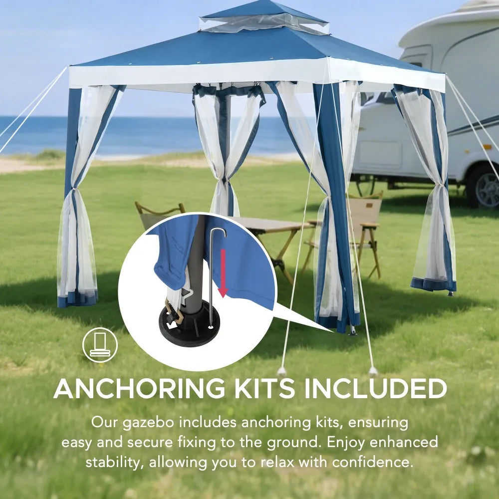 Mazonvintage8x8 Soft Top Gazebo with Mosquito Netting - Navy & White