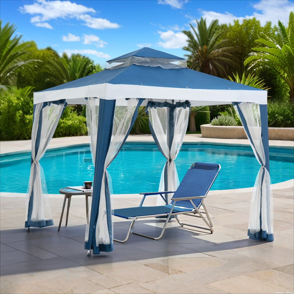 Mazonvintage8x8 Soft Top Gazebo with Mosquito Netting - Navy & White