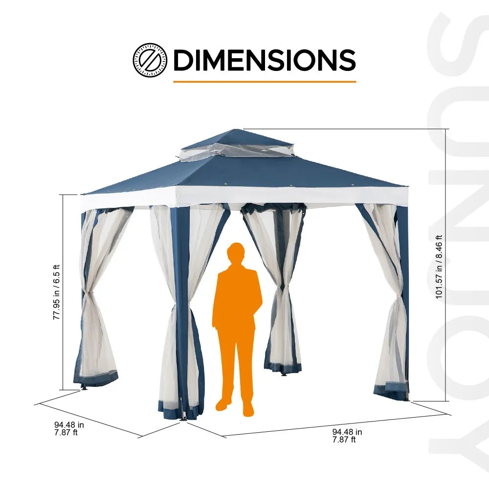 Mazonvintage8x8 Soft Top Gazebo with Mosquito Netting - Navy & White