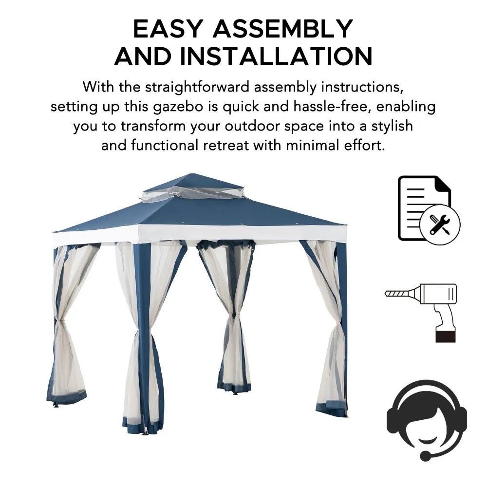 Mazonvintage8x8 Soft Top Gazebo with Mosquito Netting - Navy & White
