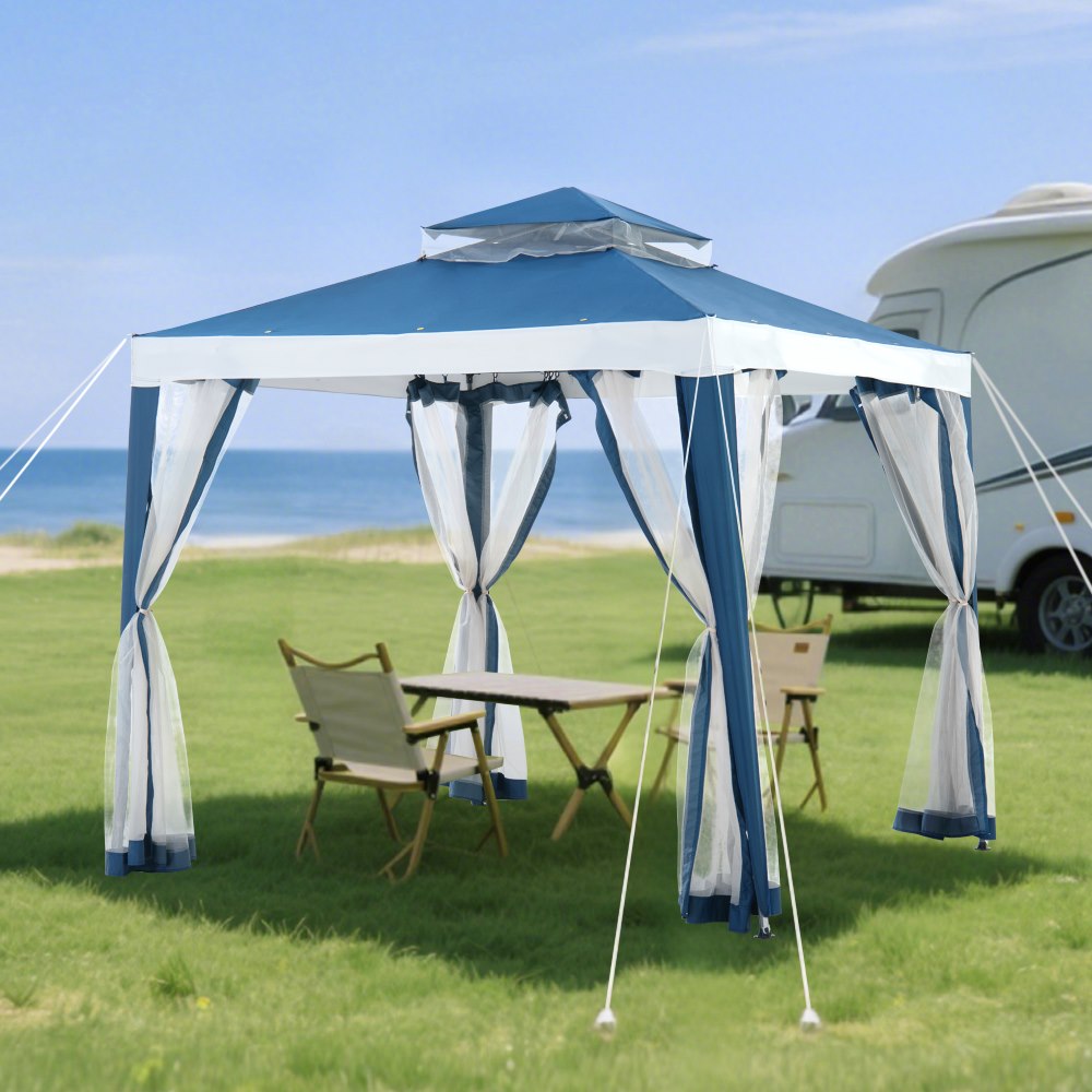 Mazonvintage8x8 Soft Top Gazebo with Mosquito Netting - Navy & White