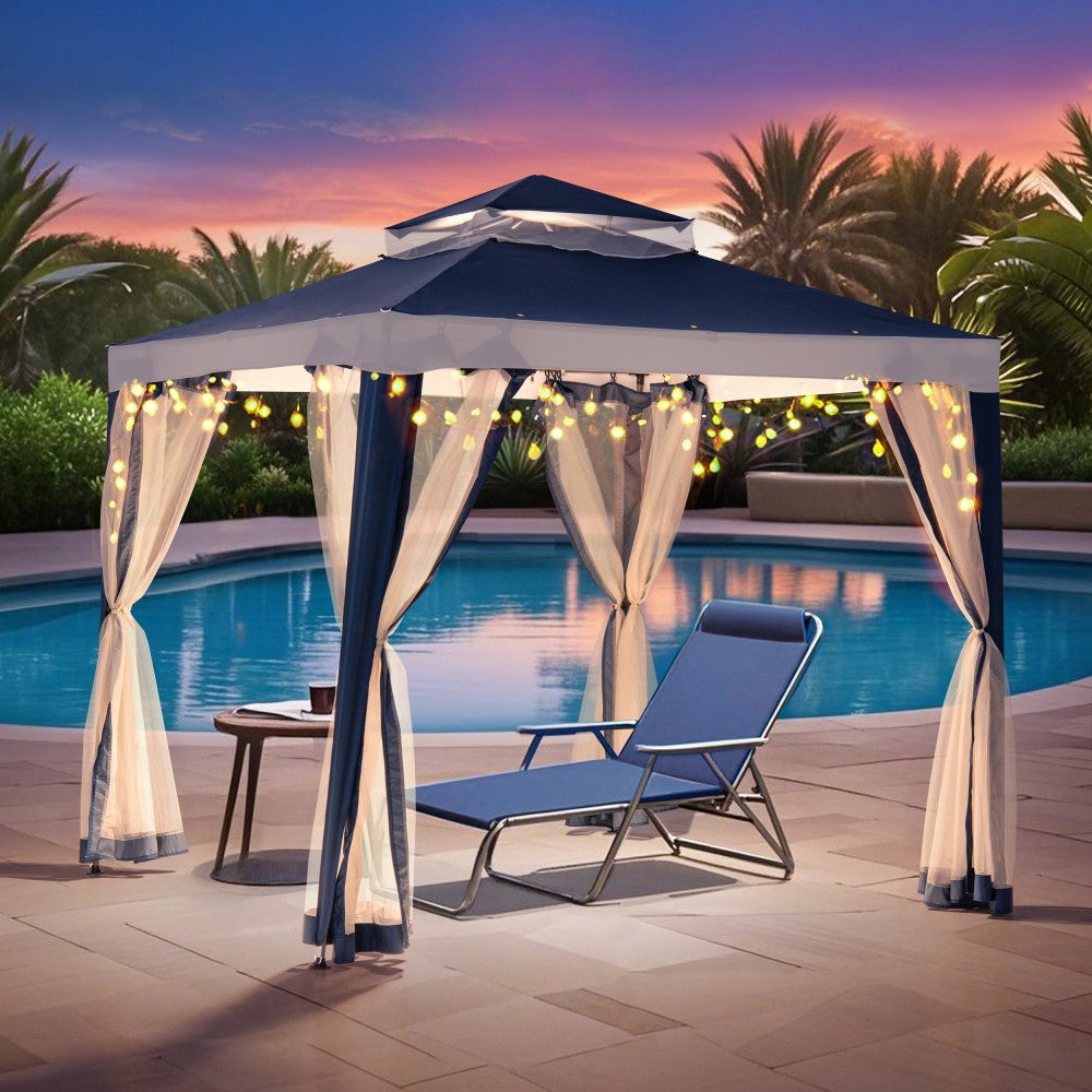 Mazonvintage8x8 Soft Top Gazebo with Mosquito Netting - Navy & White