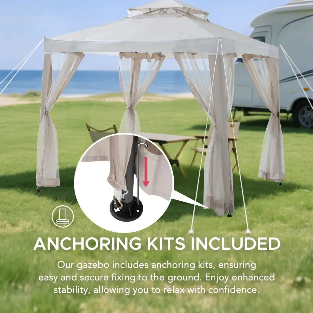 Mazonvintage8x8 Soft Top Gazebo with Mosquito Netting - Beige & White