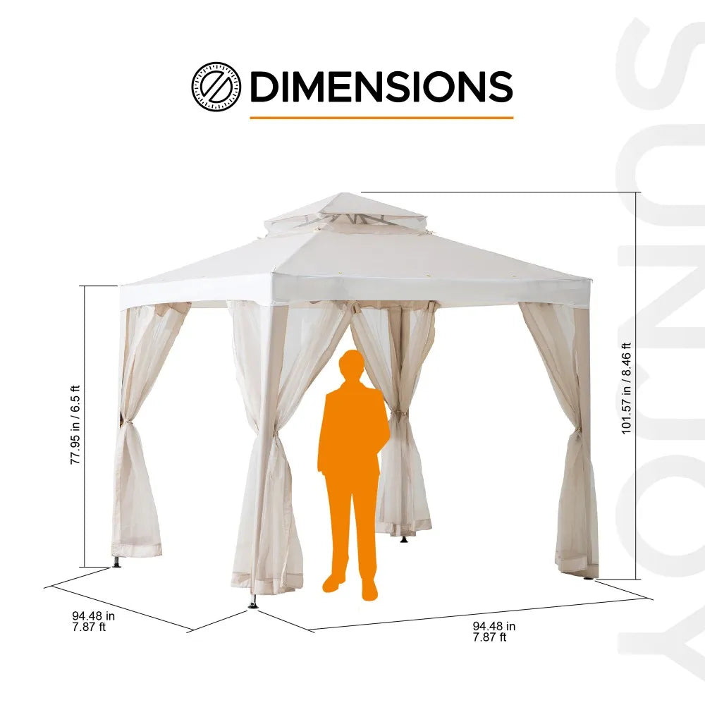 Mazonvintage8x8 Soft Top Gazebo with Mosquito Netting - Beige & White