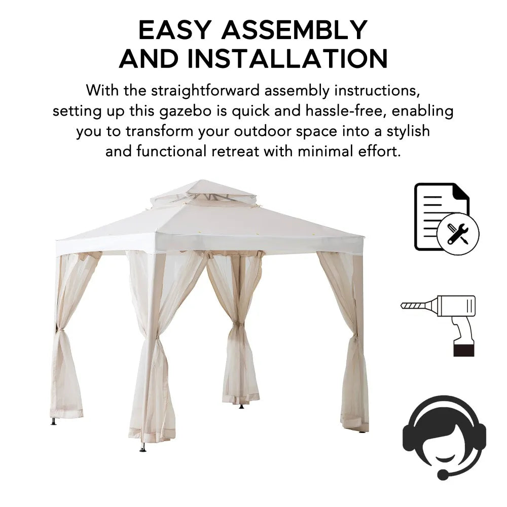 Mazonvintage8x8 Soft Top Gazebo with Mosquito Netting - Beige & White