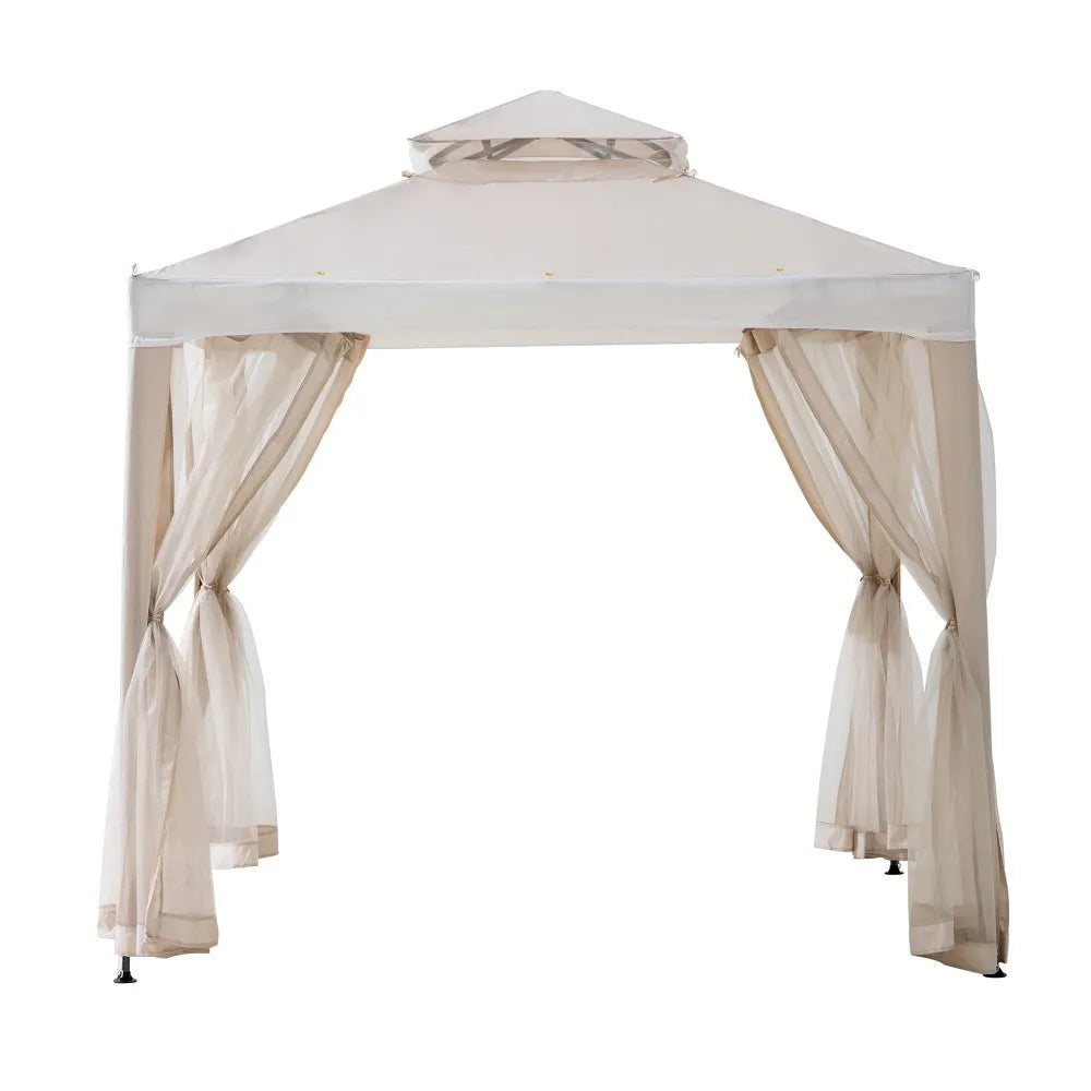 Mazonvintage8x8 Soft Top Gazebo with Mosquito Netting - Beige & White