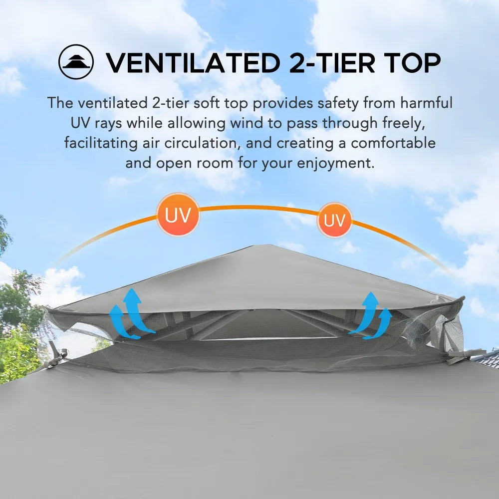 Mazonvintage8x8 Soft Top Gazebo with Mosquito Netting - Gray & Black