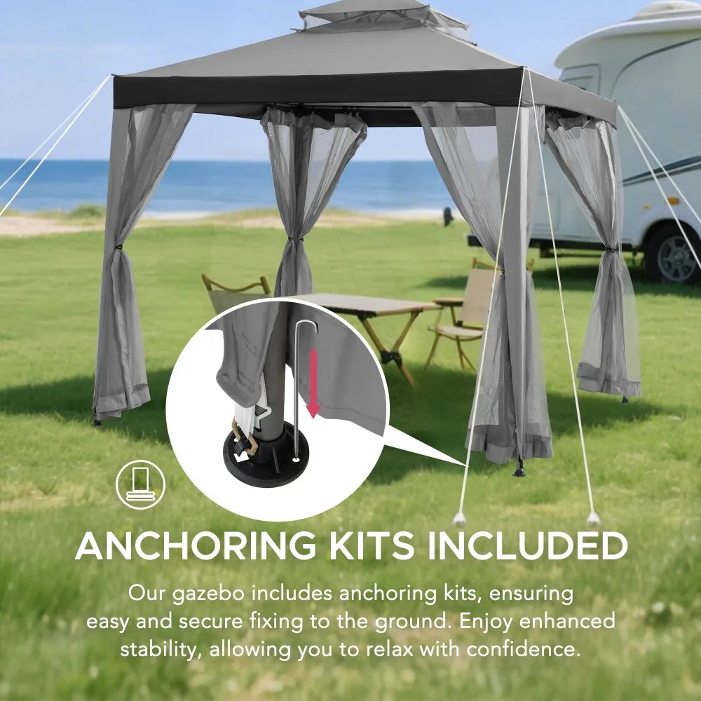 Mazonvintage8x8 Soft Top Gazebo with Mosquito Netting - Gray & Black