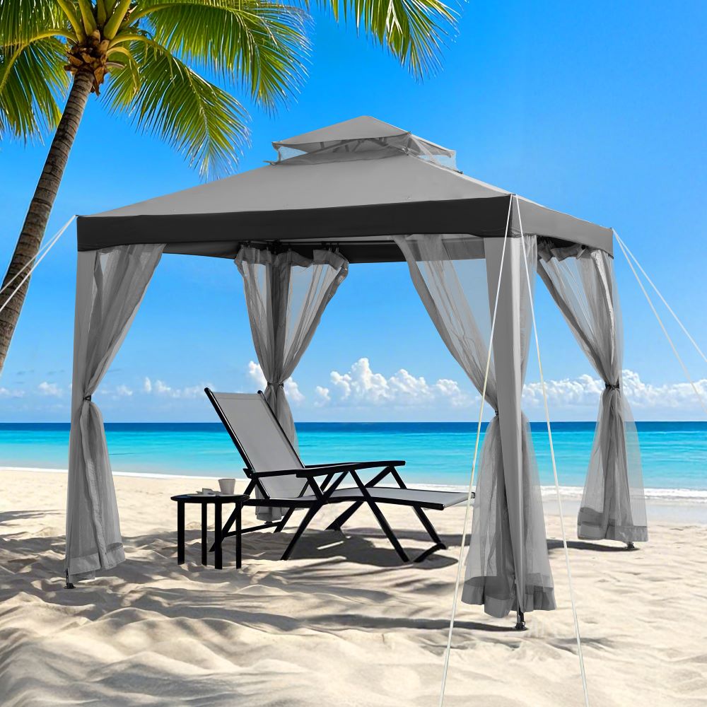 Mazonvintage8x8 Soft Top Gazebo with Mosquito Netting - Gray & Black
