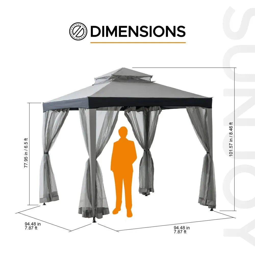 Mazonvintage8x8 Soft Top Gazebo with Mosquito Netting - Gray & Black