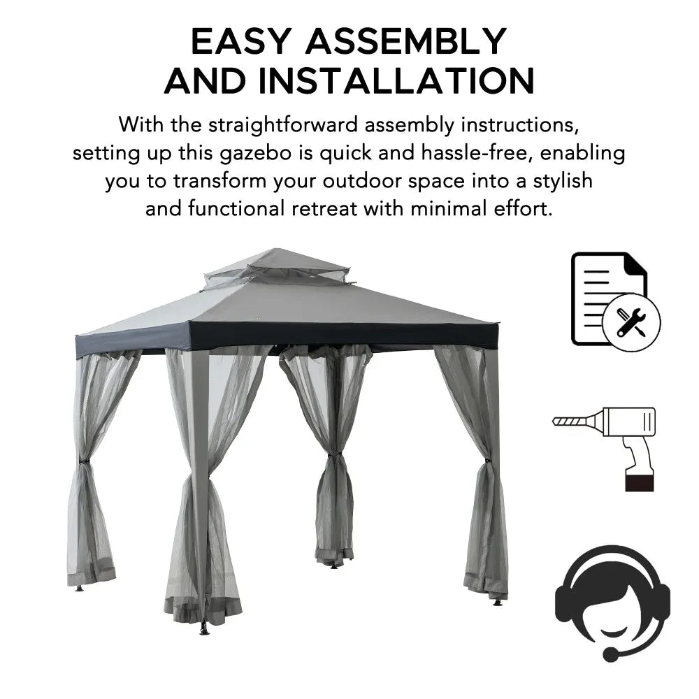 Mazonvintage8x8 Soft Top Gazebo with Mosquito Netting - Gray & Black