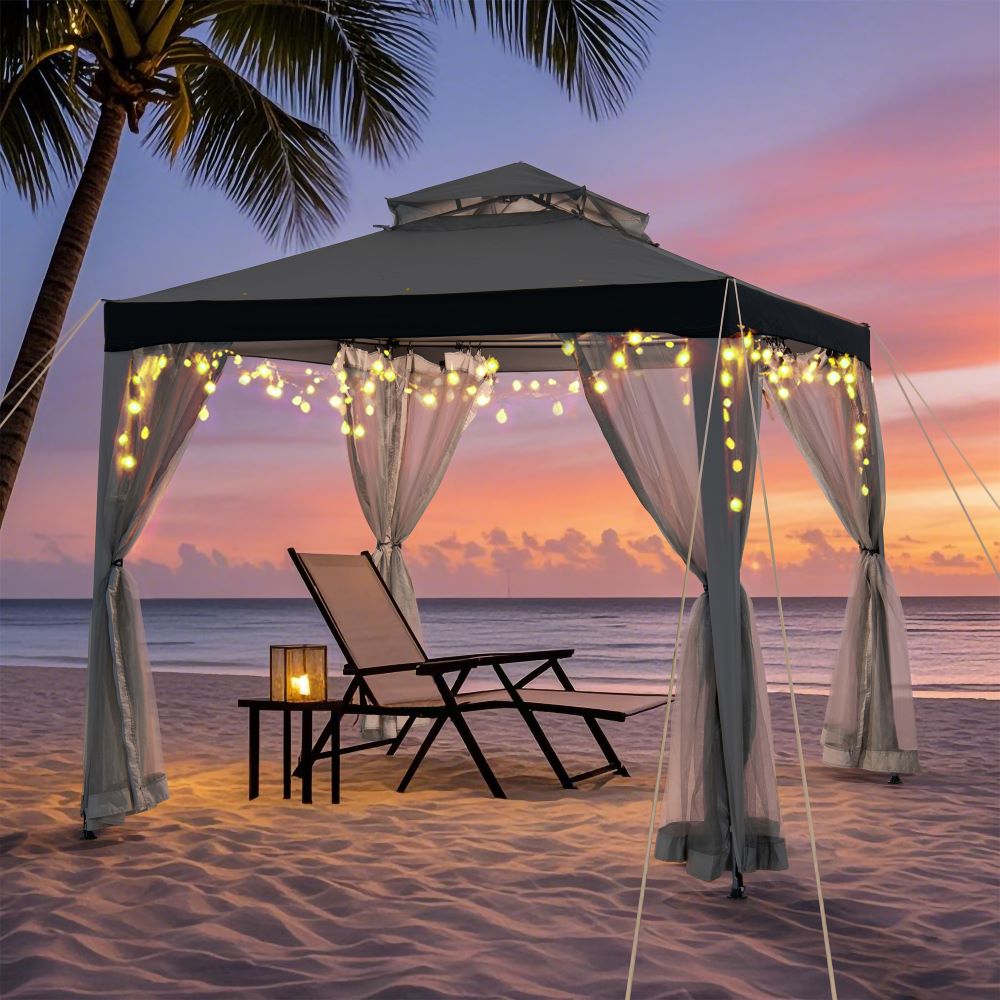 Mazonvintage8x8 Soft Top Gazebo with Mosquito Netting - Gray & Black