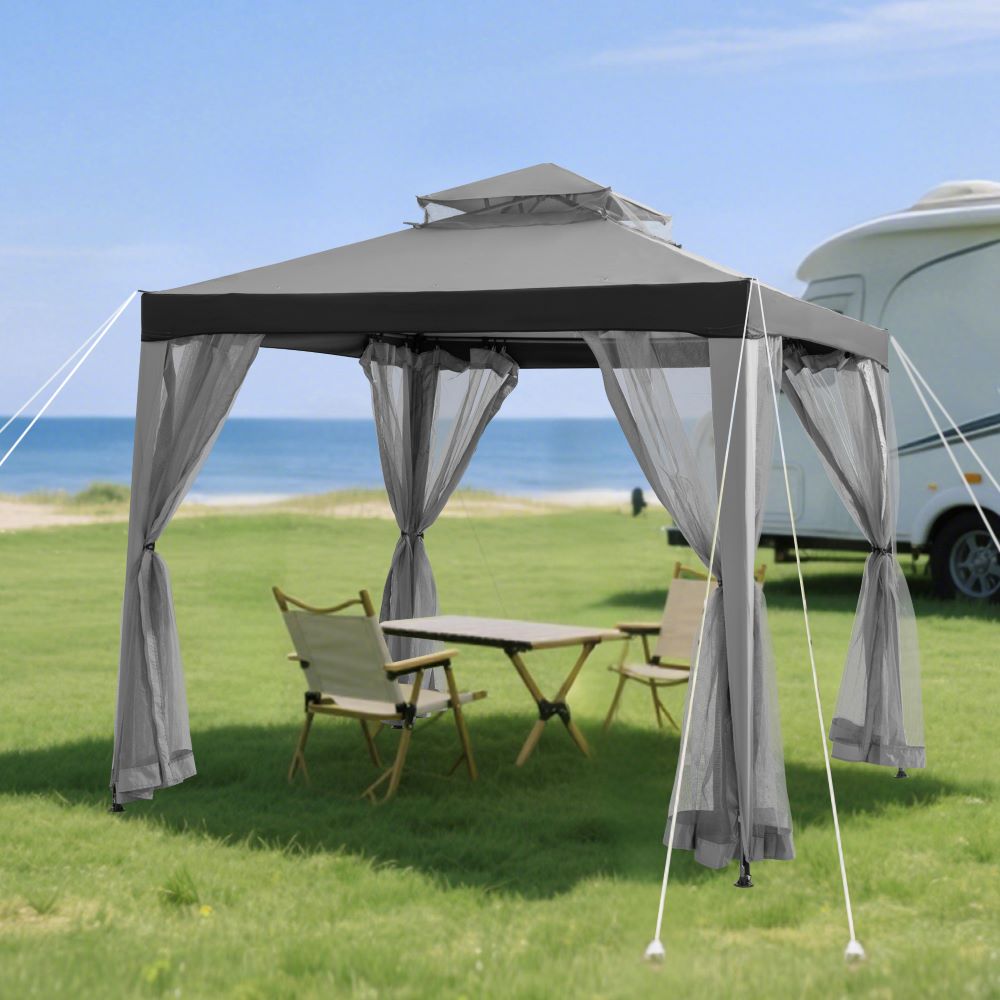 Mazonvintage8x8 Soft Top Gazebo with Mosquito Netting - Gray & Black