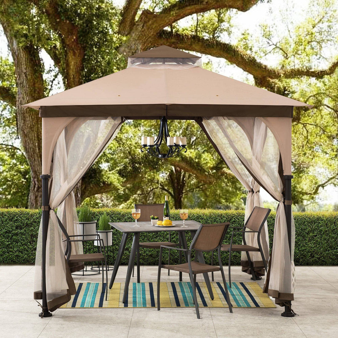 Mazonvintage 9.5x9.5 2-Tier Steel Backyard Gazebo with Netting