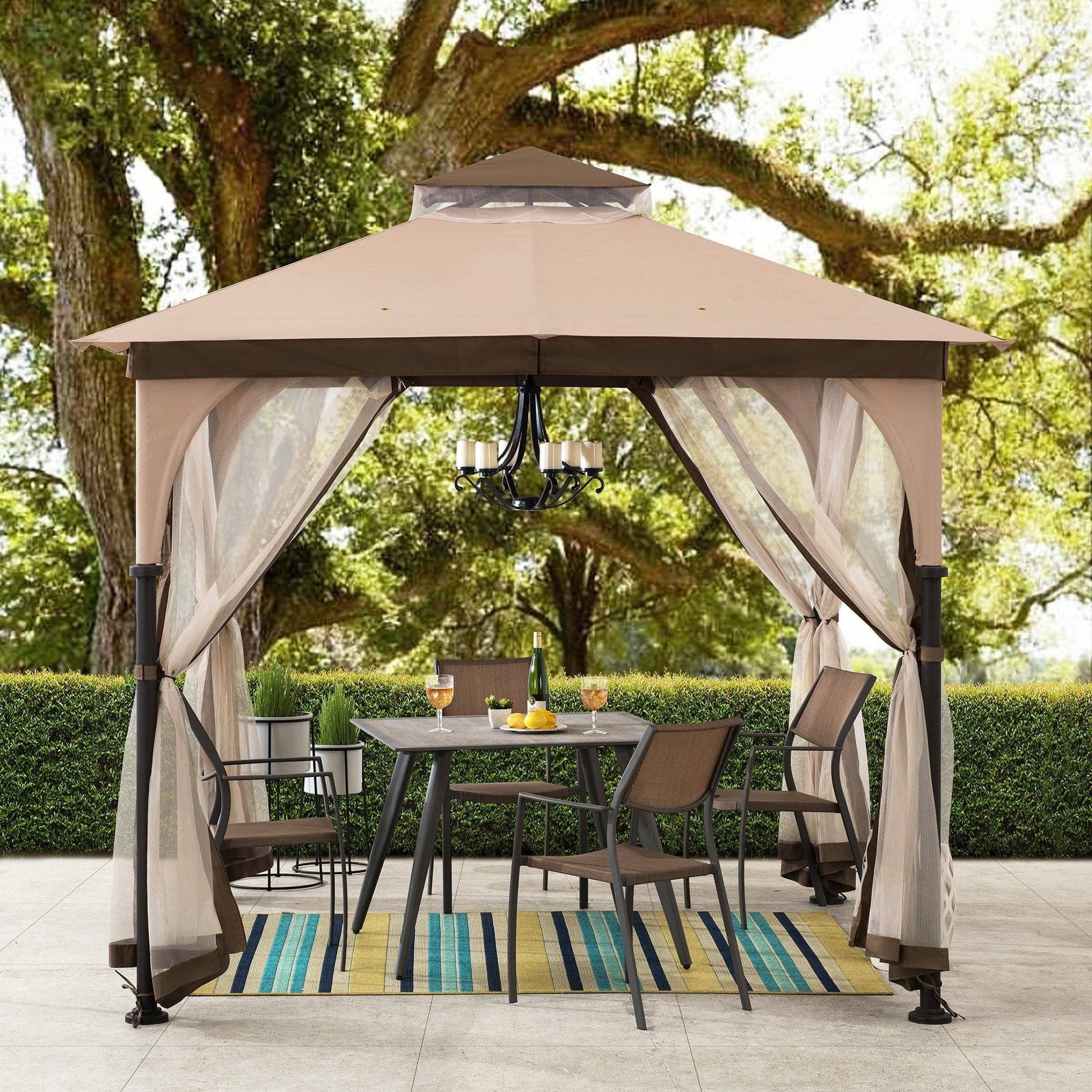 Mazonvintage 9.5x9.5 2-Tier Steel Backyard Gazebo with Netting