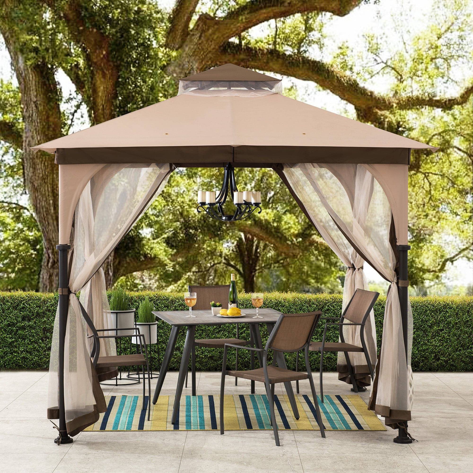 Mazonvintage 9.5x9.5 2-Tier Steel Backyard Gazebo with Netting