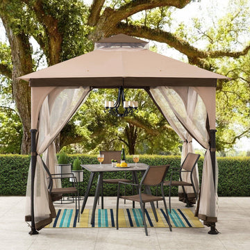 Mazonvintage 9.5x9.5 2-Tier Steel Backyard Gazebo with Netting
