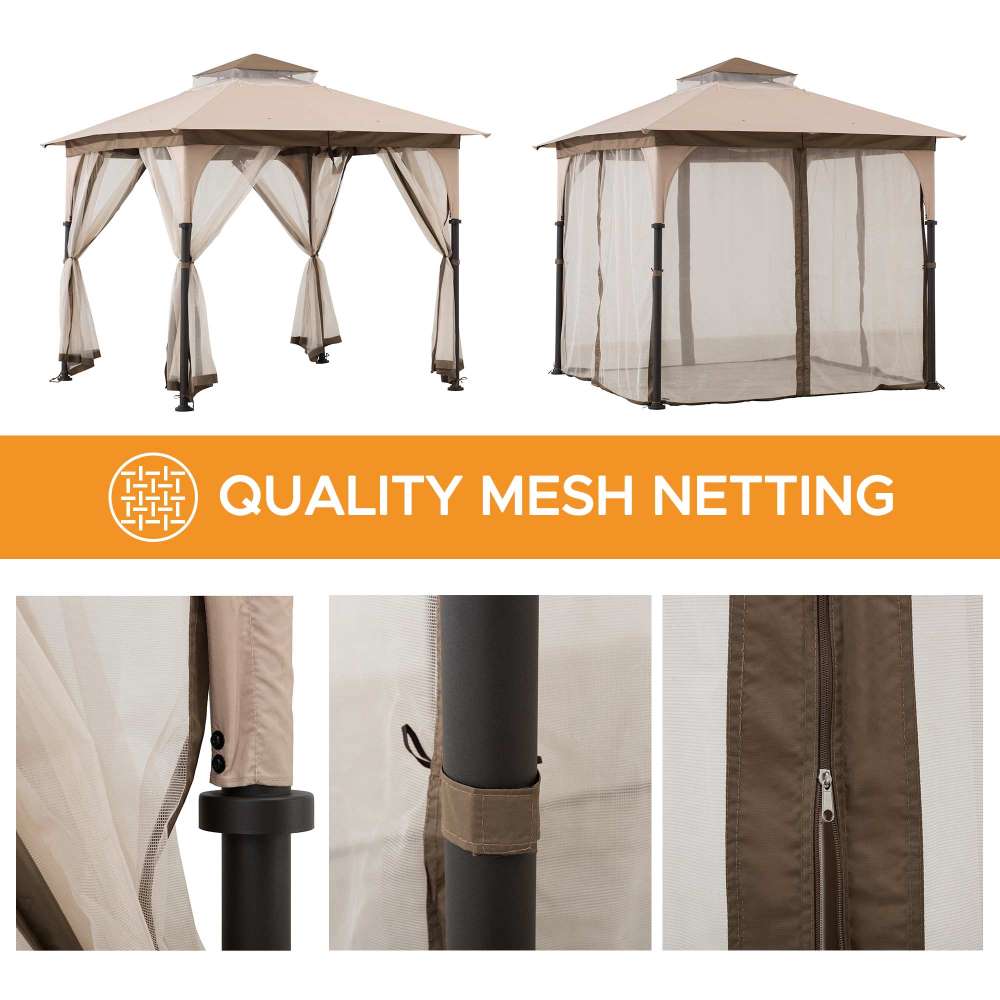 Mazonvintage 9.5x9.5 2-Tier Steel Backyard Gazebo with Netting