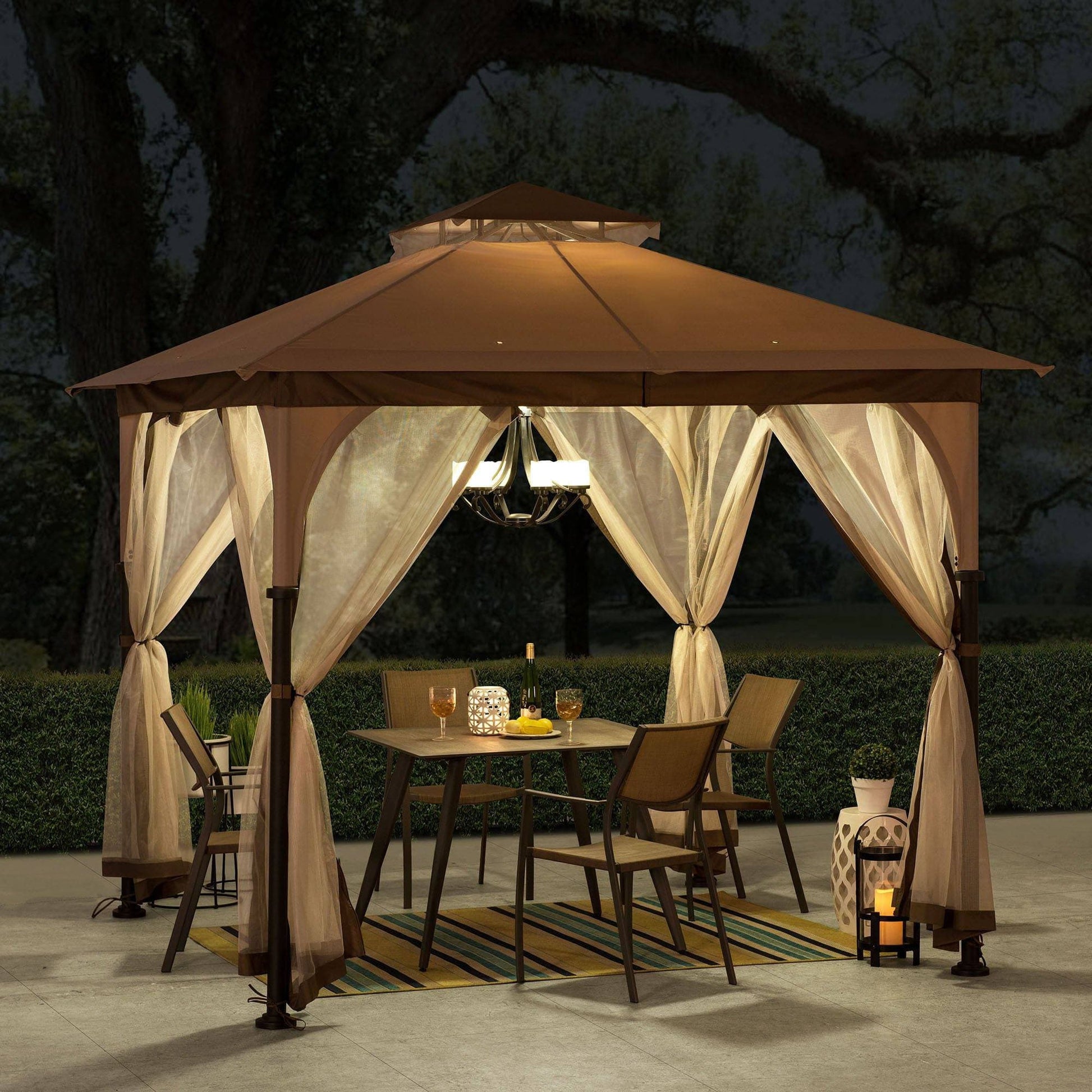 Mazonvintage 9.5x9.5 2-Tier Steel Backyard Gazebo with Netting