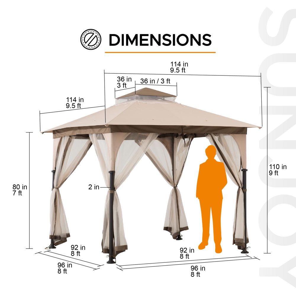 Mazonvintage 9.5x9.5 2-Tier Steel Backyard Gazebo with Netting