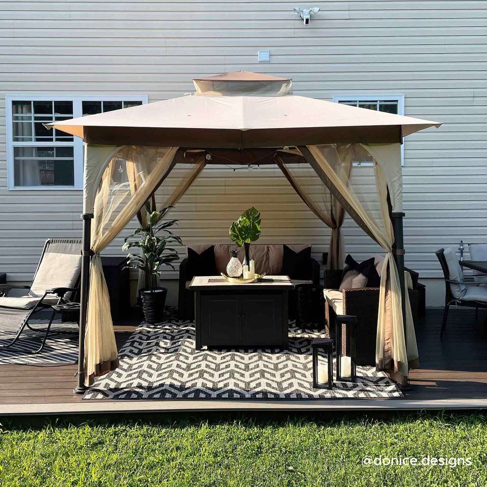 Mazonvintage 9.5x9.5 2-Tier Steel Backyard Gazebo with Netting