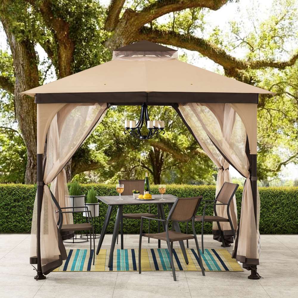 Mazonvintage 9x9 Soft Top Garden Gazebo with Mosquito Netting – Beige & Brown