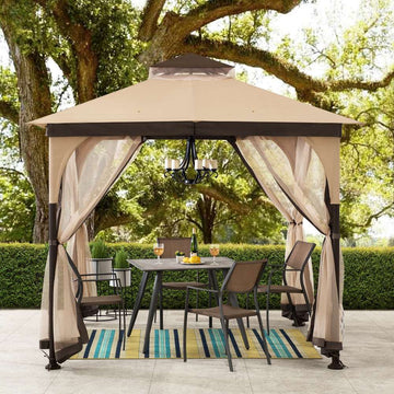 Mazonvintage 9x9 Soft Top Garden Gazebo with Mosquito Netting – Beige & Brown