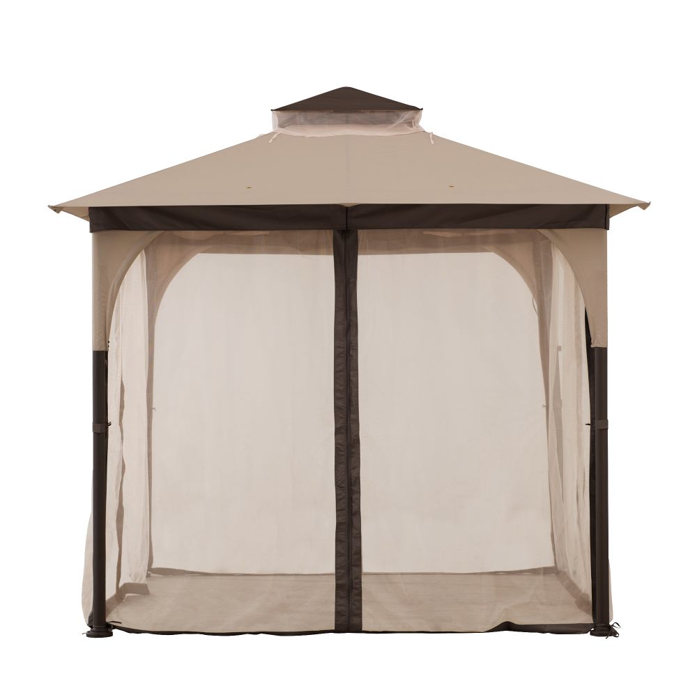 Mazonvintage 9x9 Soft Top Garden Gazebo with Mosquito Netting – Beige & Brown