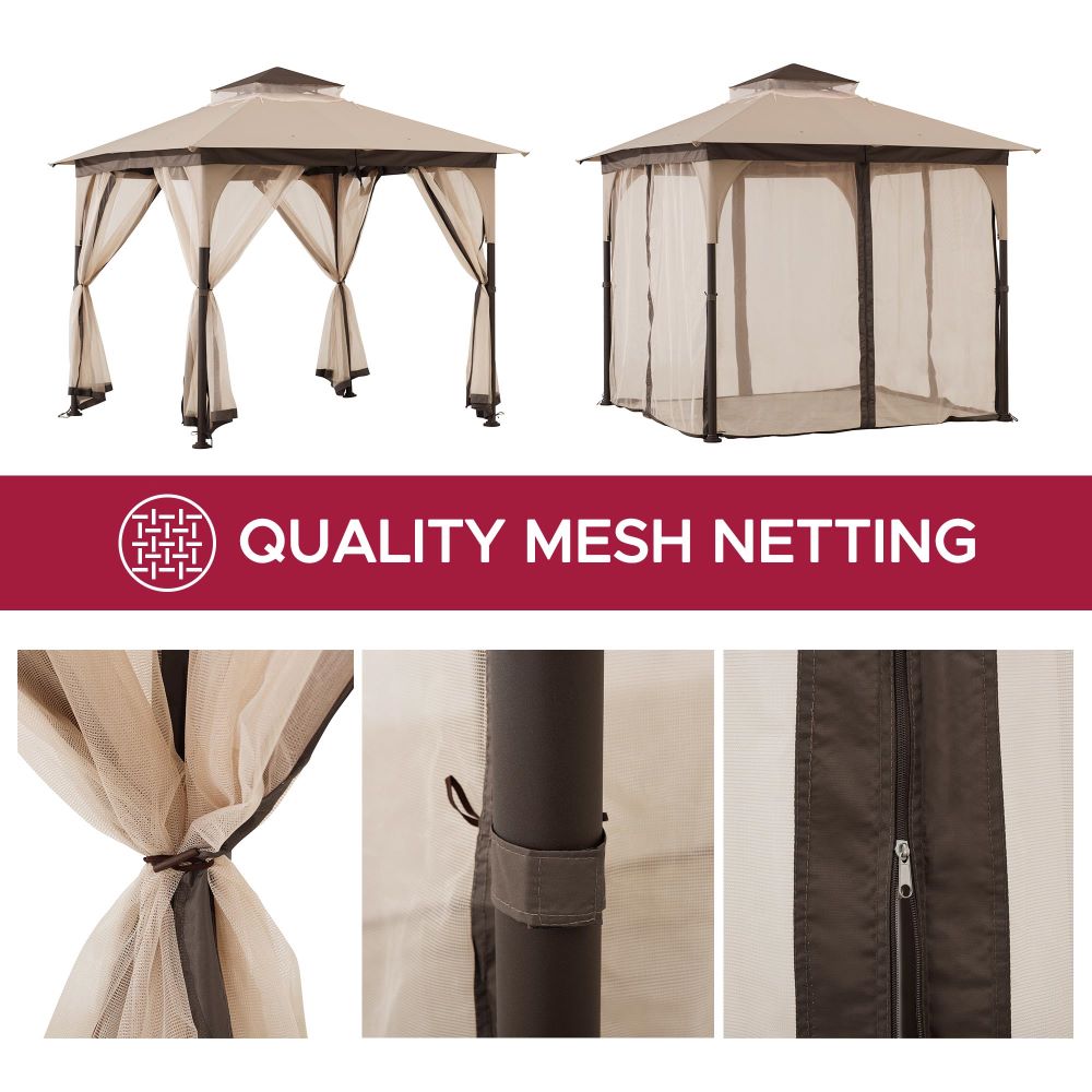 Mazonvintage 9x9 Soft Top Garden Gazebo with Mosquito Netting – Beige & Brown