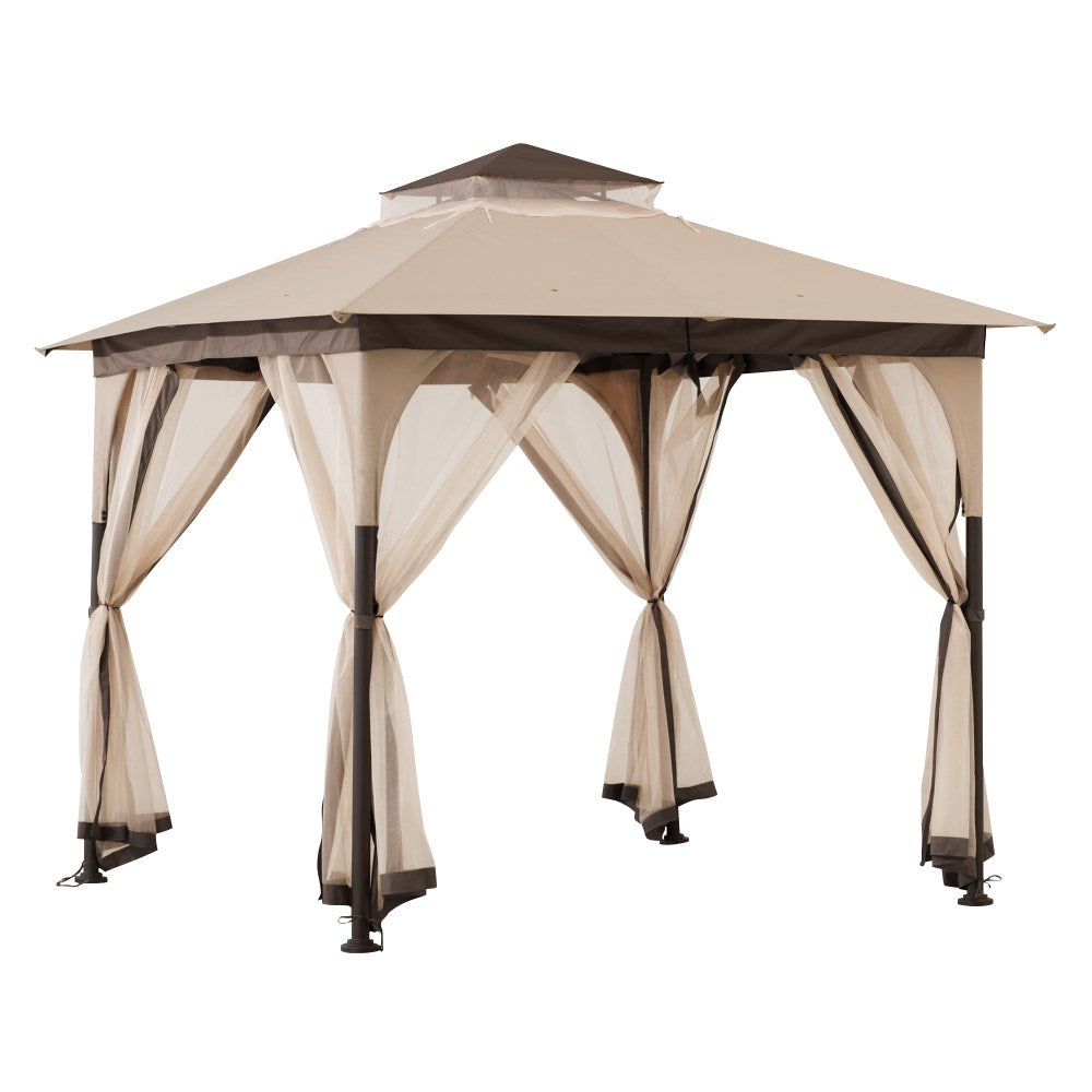 Mazonvintage 9x9 Soft Top Garden Gazebo with Mosquito Netting – Beige & Brown