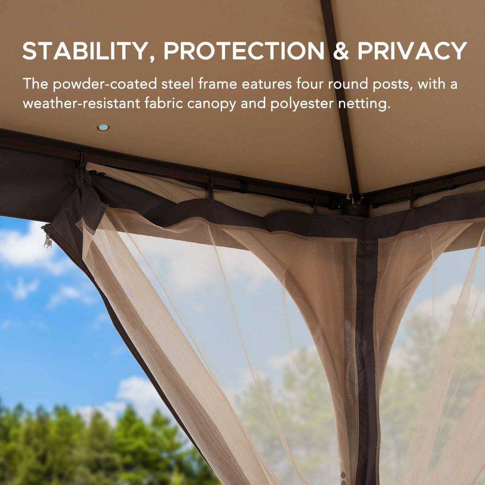 Mazonvintage 9x9 Soft Top Garden Gazebo with Mosquito Netting – Beige & Brown