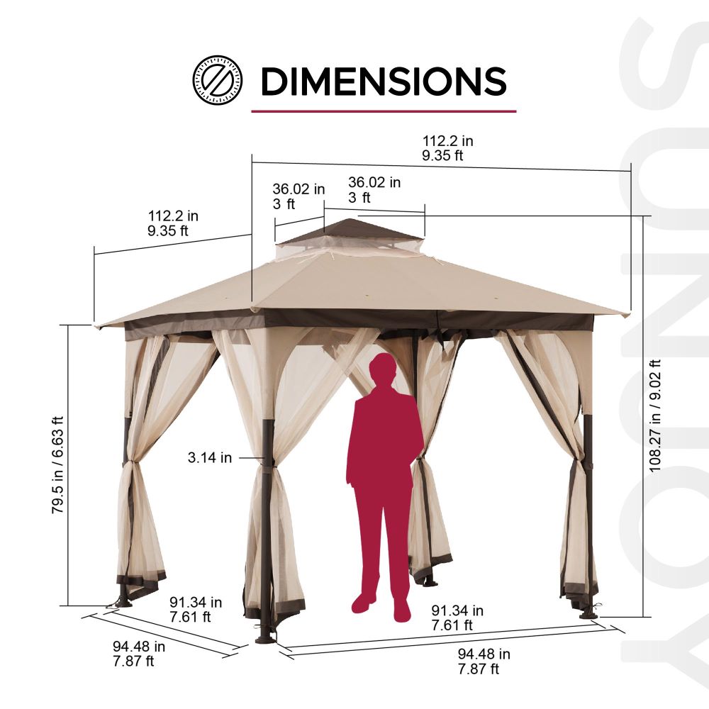 Mazonvintage 9x9 Soft Top Garden Gazebo with Mosquito Netting – Beige & Brown