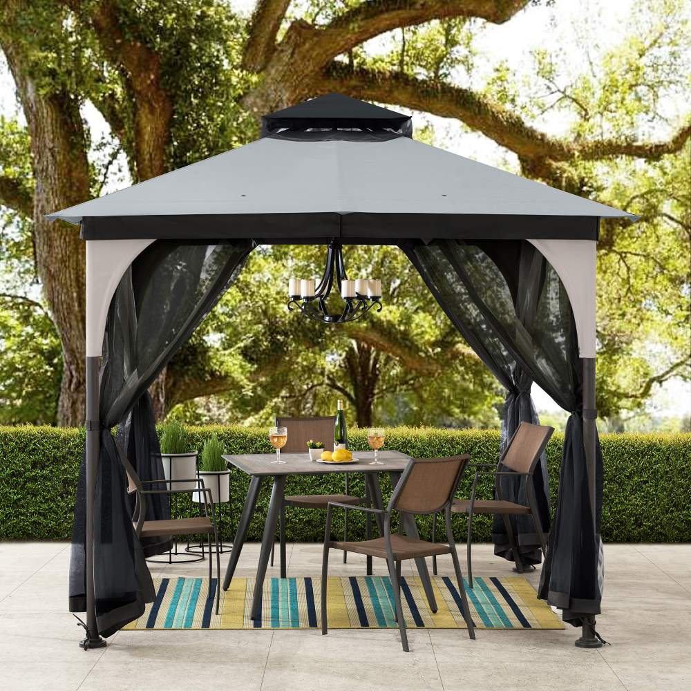 Mazonvintage 9x9 Soft Top Garden Gazebo with Mosquito Netting–Light Gray & Black