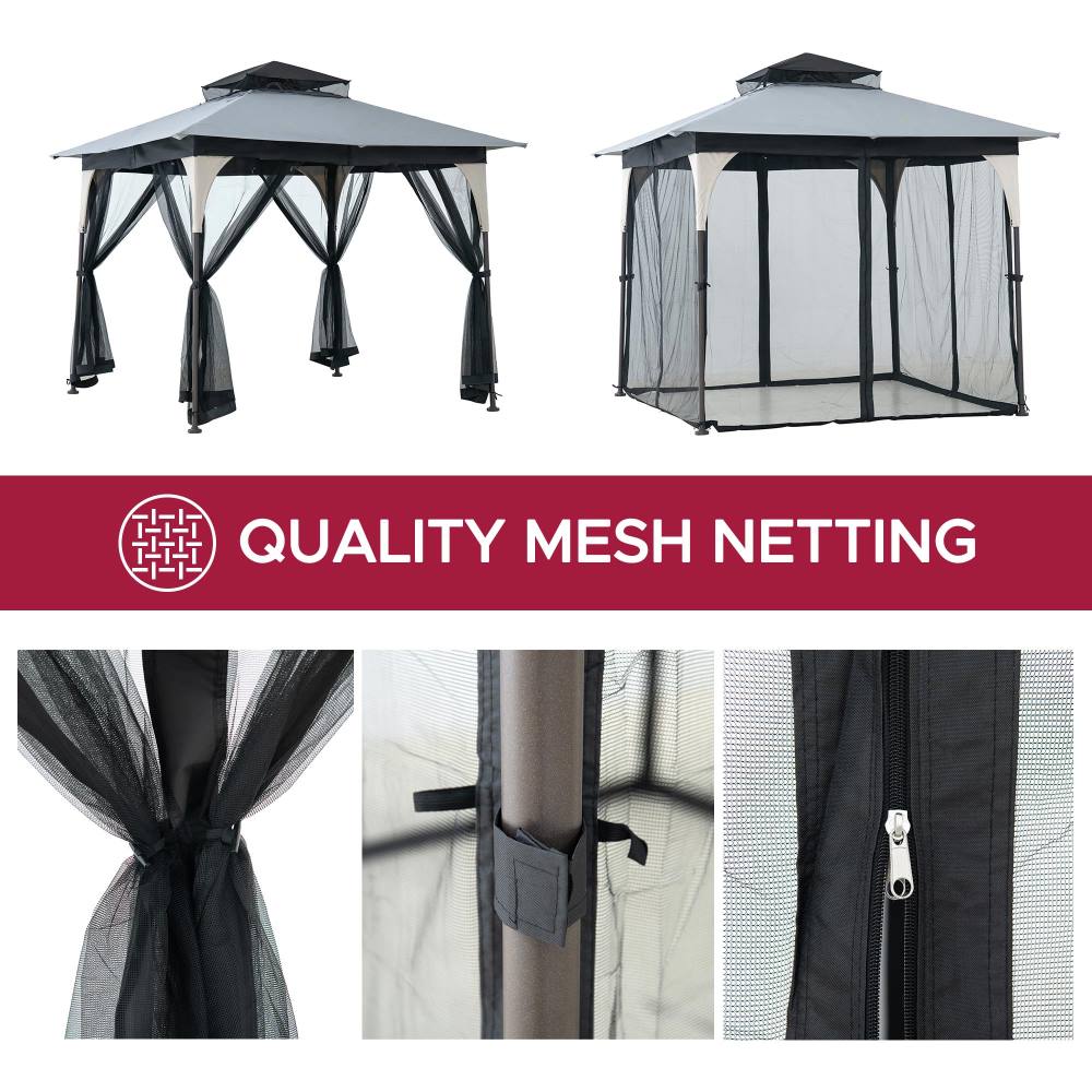 Mazonvintage 9x9 Soft Top Garden Gazebo with Mosquito Netting–Light Gray & Black
